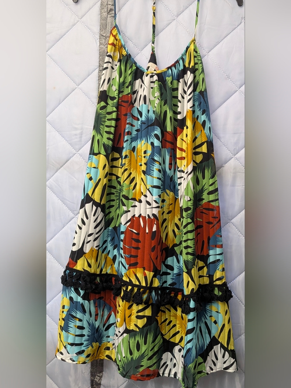 Gianni Bini GB Womens Dress sz XL leaves pompom trim Paradise Cove Striped